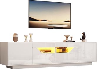 STILVORA Mueble Tv De Pie Con 2 Puertas, 2 Cajones Y Led, Frontal Brillo, Para Sal&oacute;n, 180&times;40&times;45 Cm, En Aglomerado, Blanco