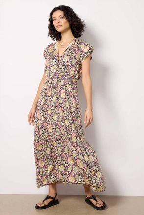 Emerson Fry Frances Frill Maxi Dress In Navy Paisley Print
