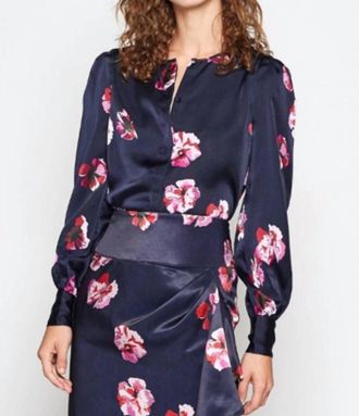 Joie Antonela Floral Print Satin Blouse In Pink, Navy Blue