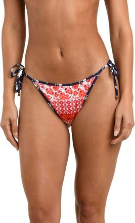 Sunshine 79 Flowers & Stripes Reversible Side Tie Bikini Bottoms in Red Multi at Nordstrom, Size 14