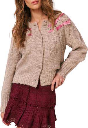 LoveShackFancy Clementian Cardigan In Oatmeal Melange
