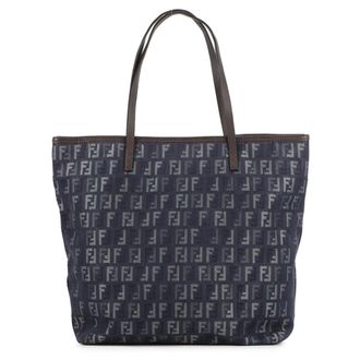 Fendi Navy Canvas Leather Handbag Tote Bag (Pre-Owned)