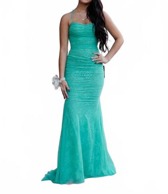 La Femme Stunning Prom Dress With Intricate Lace Underlayer In Mint