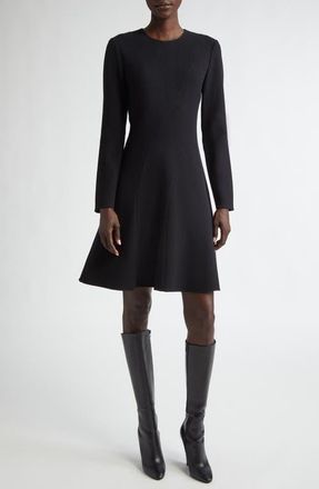 Lafayette 148 New York Long Sleeve Wool Nouveau Crepe Dress in Black at Nordstrom, Size 6