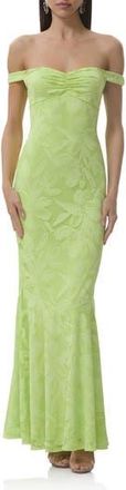 AFRM Morgan Floral Mesh Off the Shoulder Dress in Lime Essence at Nordstrom Rack, Size X-Large