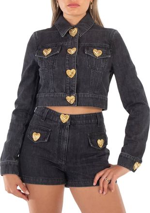 Moschino Heart Buttons Cropped Denim Jacket
