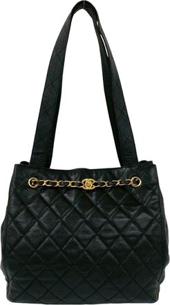 Chanel Black Grained Calfskin Shoulder Bag Tote Bag (Pre-Owned)