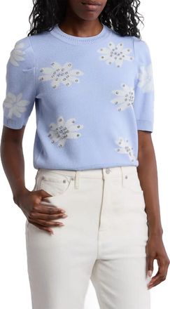 Nanette Lepore Floral Rhinestone Sweater In Blue/white
