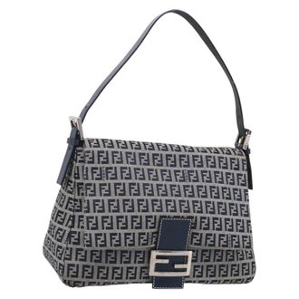Fendi Fendi Mamma Baguette Monogram Canvas Navy Canvas Handbag (Pre-Owned)