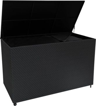 Jardi Baule Serafina 996L in Rattan Nero per Giardino - Contenitore Impermeabile con Ruote, Rivestimento Interno, Coperchio a Pistoni, per Cuscini