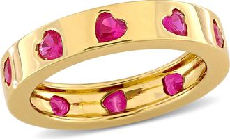 Mimi & Max 1 3/4ct TGW Heart-Cut Created Ruby Eternity Ring Yellow Silver