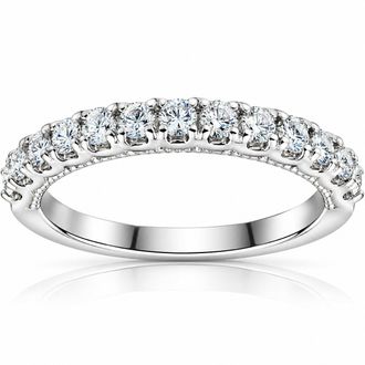 Pompeii3 1/2ct U Prong Diamond Milgrain Wedding Ring 14k White Gold