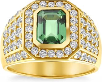 Pompeii3 4 1/2Ct Emerald & Diamond Mens Ring 10k Yellow Gold Lab Grown