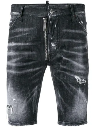 Dsquared2 distressed denim shorts - men - Cotton/Cotton/Polyester/Spandex/Elastane - 44 - Black
