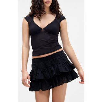 BDG Tilly Tiered Eyelet Cotton Miniskirt in Black at Nordstrom Rack, Size Medium