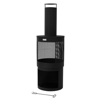 ML Design Chimenea de jard&iacute;n exterior 131x45 cm redonda de acero negro, atizador