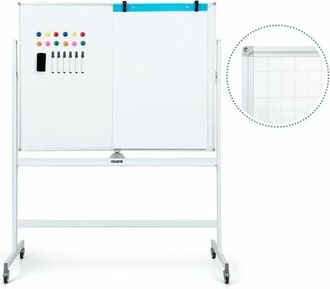 Costway Costway - Pizarra M&oacute;vil Magn&eacute;tica En Seco 120 X 90 Cm, Doble Cara, Con Soporte Sobre Ruedas Bloqueables, Giro De 360 &deg;, Altura Ajustable, Pizarra Blan