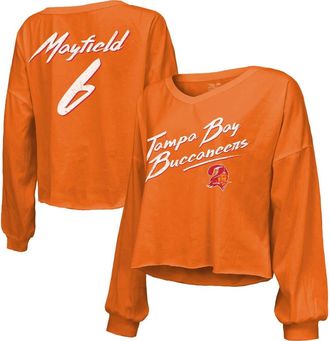 Majestic Threads Womens Majestic Threads Baker Mayfield Orange Tampa Bay Buccaneers Off-Shoulder Script Name & Number V-Neck T-Shirt at Nordstrom, Size Medium
