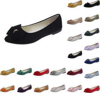 Generic Shoes Womens Elegant Flat Heel Ballet Flats with Cute Bow Fashionable Elegant Classic Evening Shoes Flat Non-Slip Single Shoes Soft Sole Loafer Pumps 