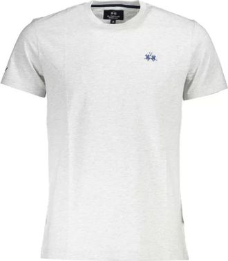 La Martina Grijs Katoenen T-Shirt met Borduursel en Print - Heren - T-shirts - Wit - XL - Katoen - Tops