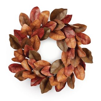 Melrose International Fall Magnolia Leaf Wreath 24D - Orange, Brown, Green