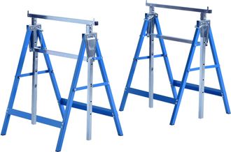 OEM Set De 2 Caballetes Met&aacute;licos Plegables Con Altura Ajustable Caballetes De Sierra De Acero 68x58x80-130 Cm Azul