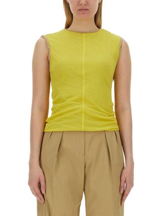 Sportmax Yellow Solid Round Neck Top