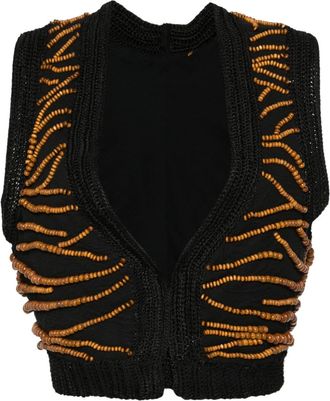 Forte_Forte beaded crochet waistcoat - women - Viscose/Cotton/Wood - 0 - Black