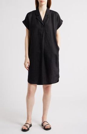 Eileen Fisher Cuff Sleeve Organic Linen Shift Dress in Black at Nordstrom Rack, Size Xx-Small