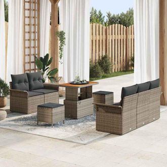 vidaXL Conjunto De Sof&aacute; De Jard&iacute;n 8 Pcs Gris Rat&aacute;n Sint&eacute;tico Vidaxl