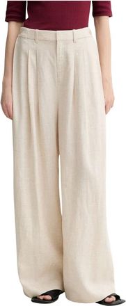 Gestuz Broeken, Dames, Beige, M, Linnen, Wide Broeken