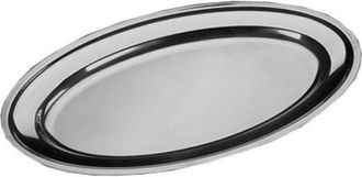 Trade Shop Trade Shop - Vassoio Piatto Ovale In Acciaio Inox Portata Cucina Diametro 45cm