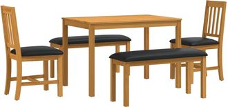 vidaXL Conjunto De Comedor 5 Uds. Negro Madera De Roble S&oacute;lido Vidaxl