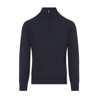 Canali Mk01149 Trui met Halve Rits en Hoge Kraag - Heren - Truien - Blauw - Maat: M Wol