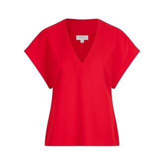 Dante6 Rode V-hals top met splitten - Dames - Blouses & Shirts - Rood - Maat: XS Poliester