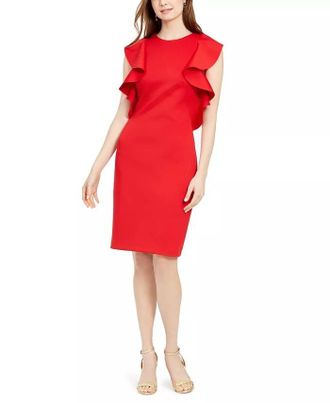 Vince Camuto Womens Ruffled Sheath Dress Red Size 8