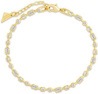 Sterling Forever Camden Staggered Cubic Zirconia Tennis Bracelet in Gold at Nordstrom, Size Medium