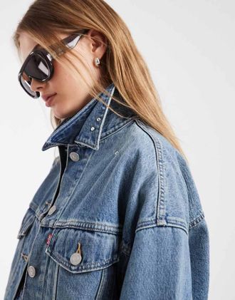Levi's Giacca di jeans corta blu decorata in coordinato