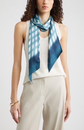 Nordstrom Floral Print Silk Skinny Scarf in Teal Basket Weave at Nordstrom