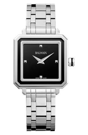 Balmain Squared Bracelet Watch, 32mm in Black/stainless Steel at Nordstrom