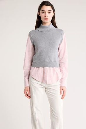 Derek Lam Aissa Long Sleeve Mixed Media Top in Heather Grey/Stripe at Nordstrom Rack, Size Small