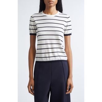 Max Mara Pavetta Stripe Short Sleeve Cashmere & Silk Sweater in Ivory at Nordstrom, Size X-Small