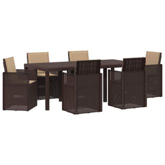 vidaXL Conjunto De Comedor De Jard&iacute;n Con Coj&iacute;n 7 Pcs Marr&oacute;n Y Topo Pp Vidaxl