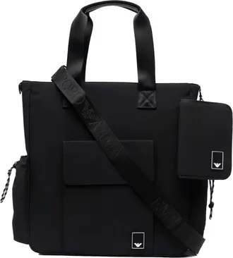 Emporio Armani Tote Bags, female, Black, Size: ONE SIZE Vertical Nylon Bag with Multiple Pockets