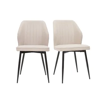 Miliboo Miliboo - Set De 2 Sillas De Dise&ntilde;o De Tejido Efecto Aterciopelado Beige Y Metal Negro Fanette