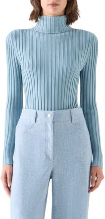 Akris Merino Wool Reverse Rib Turtleneck Sweater in Light Blue at Nordstrom, Size 10