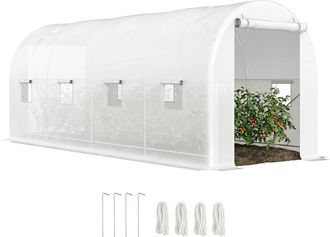 OEM Invernadero De T&uacute;nel 500x200x205 Cm Invernadero De Jard&iacute;n Con Puerta Enrollable Y 8 Ventanas Cubierta Pe 140 G/m&sup2; Blanco
