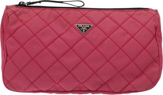 Prada Triangle Logo Pink Nylon Clutch Bag (Pre-Owned)
