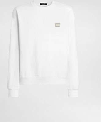 Dolce & Gabbana Jersey Sweatshirt With Logo Plate - Man Sweatshirts White 44