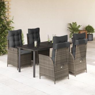 vidaXL Set Comedor De Jard&iacute;n 5 Piezas Con Cojines Rat&aacute;n Sint&eacute;tico Gris Vidaxl